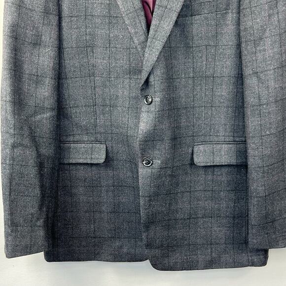 Tommy Hilfiger Dark Gray Plaid Worsted Wool Blazer Sport Coat Jacket 42L - Picture 3 of 12